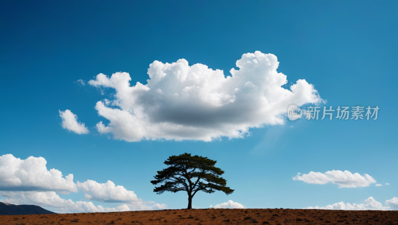 山上的一棵孤树蓝天高清风景图片