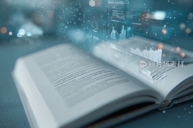 翻开的书与科技数据画面