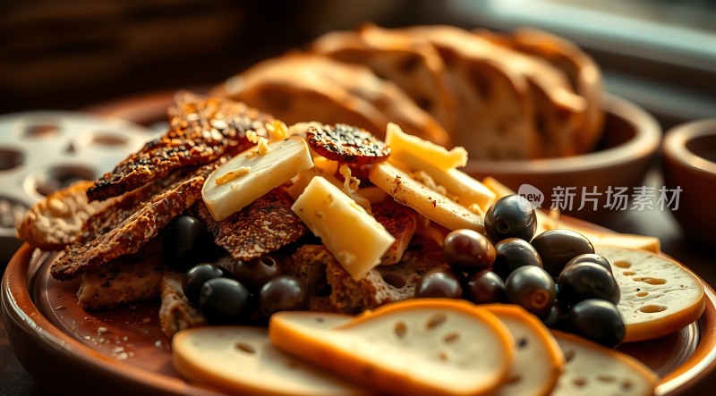 奶酪、面包和葡萄拼盘
