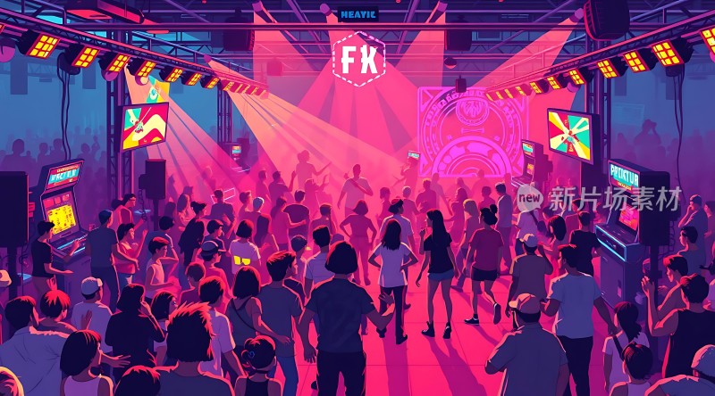 夜店狂欢霓虹闪烁音乐与欢乐交织
