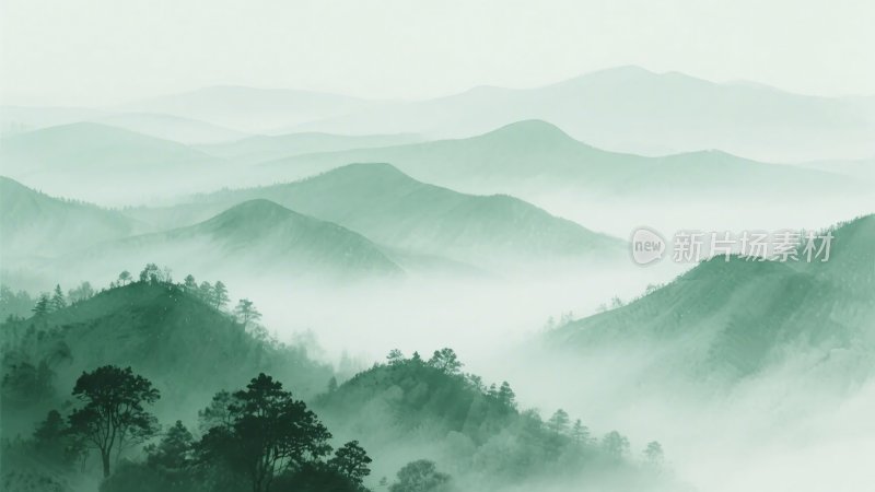 雾中朦胧山林风景