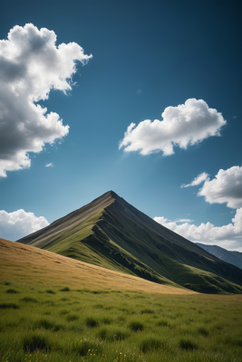 一大片草地一座高山清风景图片