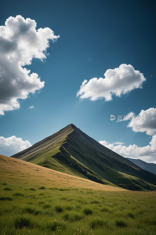 一大片草地一座高山清风景图片