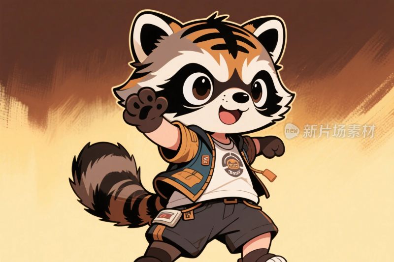卡通拟人浣熊插画