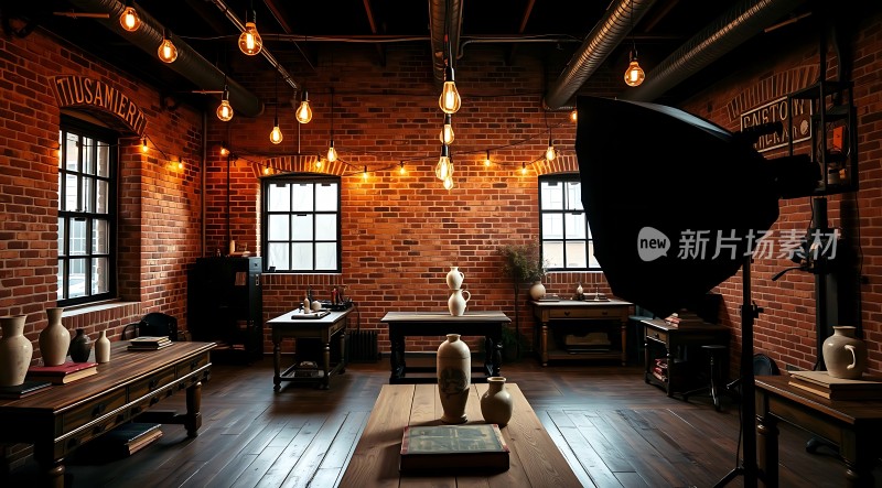 复古砖墙摄影棚温馨灯光下的艺术空间