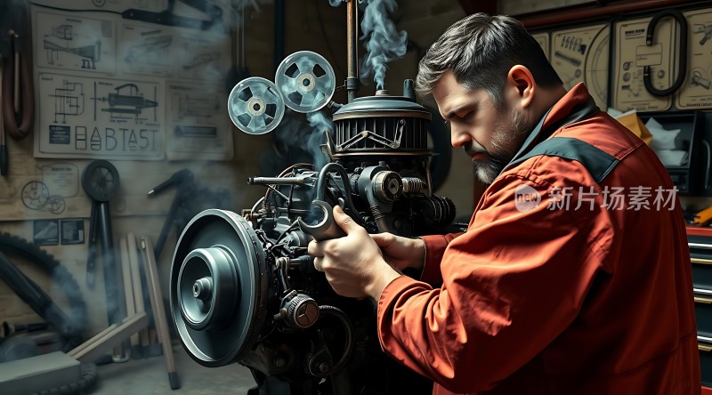 机械师专注检修蒸汽机