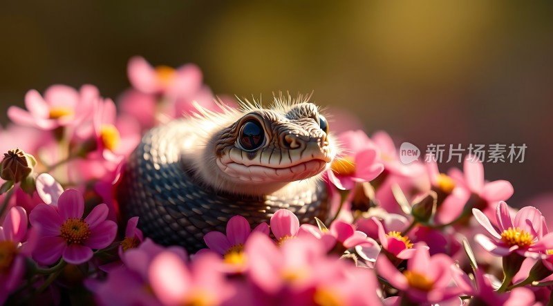 蛇在花丛中探出头