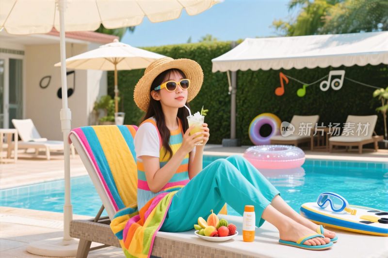 夏日泳池休闲场景