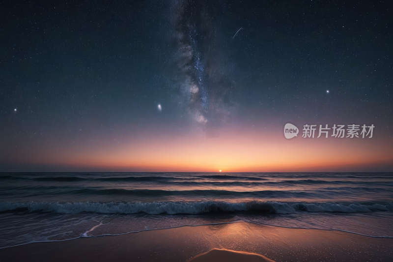 海滩的景色天空充满星星橙色明亮背景图片