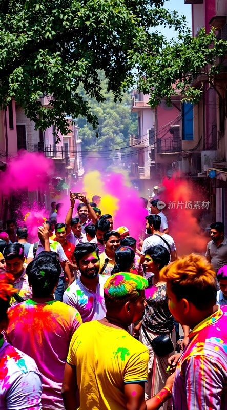 彩色狂欢节上的欢乐人群