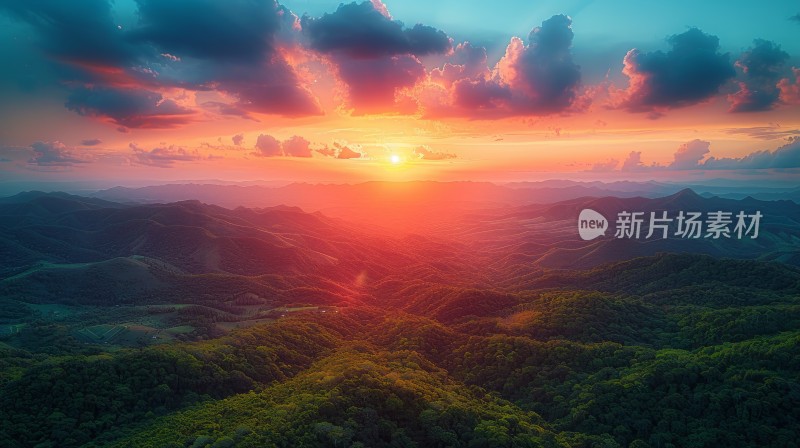 春天山川山林的自然风光航拍