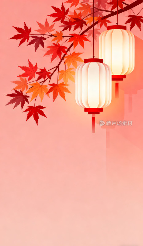 扁平风格简约灯笼植物插画背景壁纸