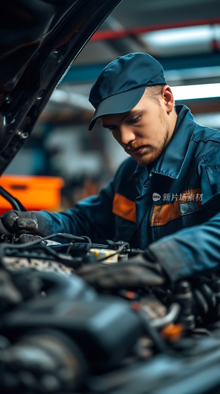 机械师专注检修汽车引擎