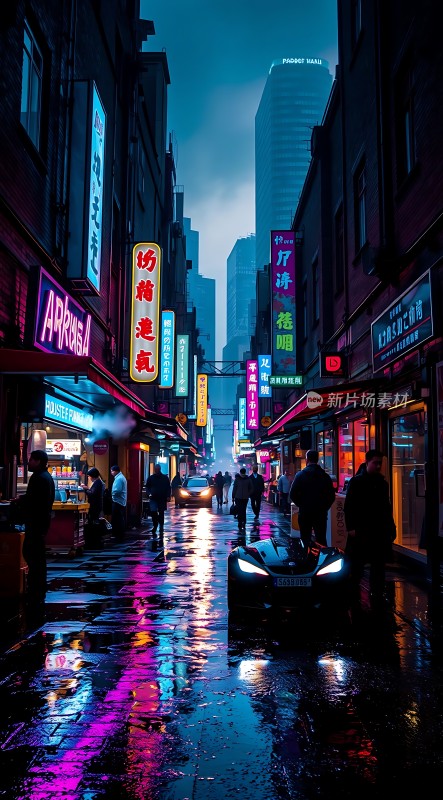 霓虹灯下的繁华街道