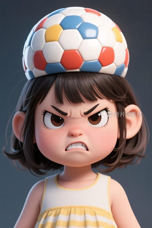 卡通女孩戴足球帽形象
