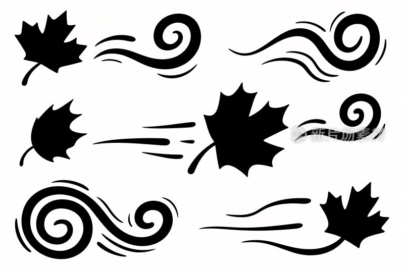 枫叶旋风剪影插画