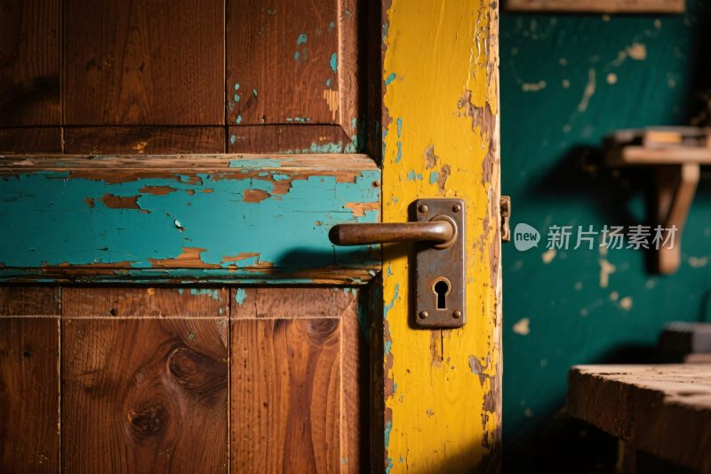 复古老木门与金属锁