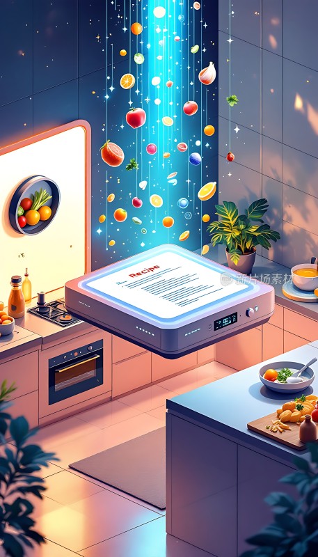 智能厨房食材悬浮烹饪新体验