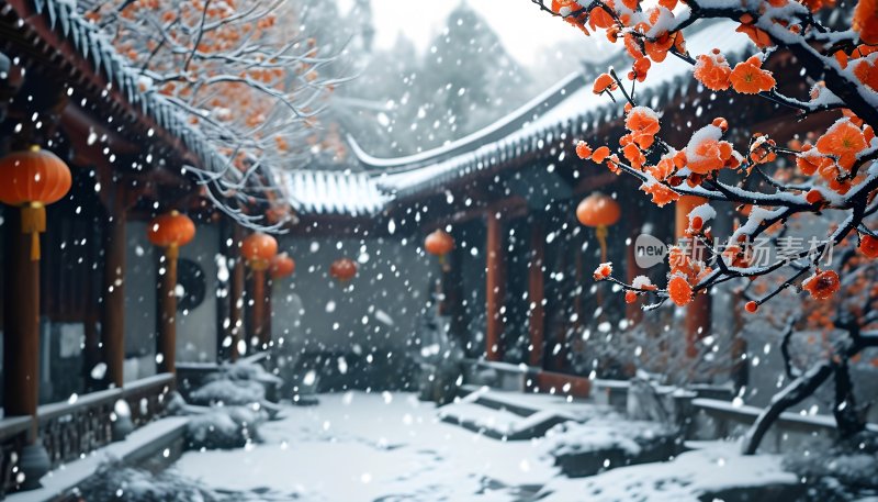 瑞雪兆丰年古寺红梅