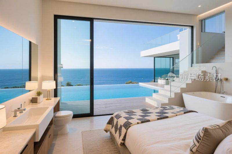 现代海景豪宅卧室