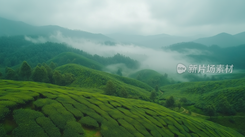 茶山5云雾缭绕的茶园 山间茶园的迷雾