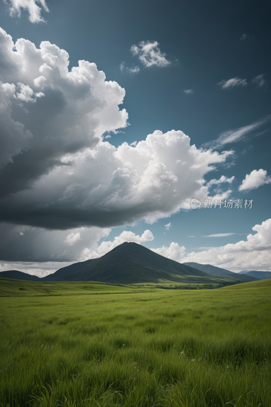 一大片草地一座高山清风景图片