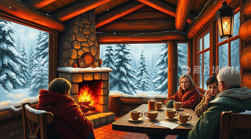 冬日暖炉旁温馨聚会