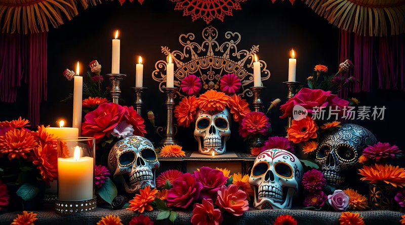 彩色骷髅花烛祭坛