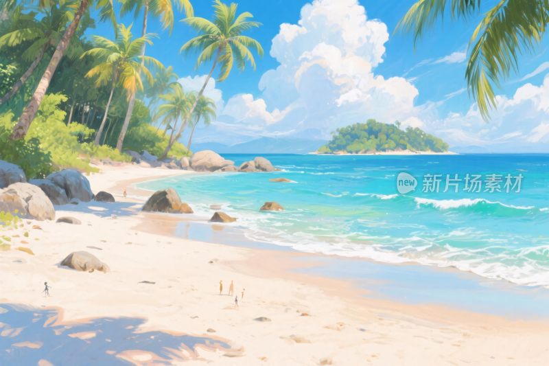 热带海滩风景插画
