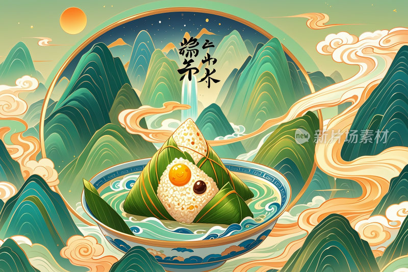 端午节中国风山水粽子画面