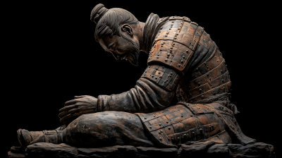 兵马俑36战国盔甲武士雕塑 沉思的战士 兵马俑36战国盔甲武士雕塑 沉思的战士