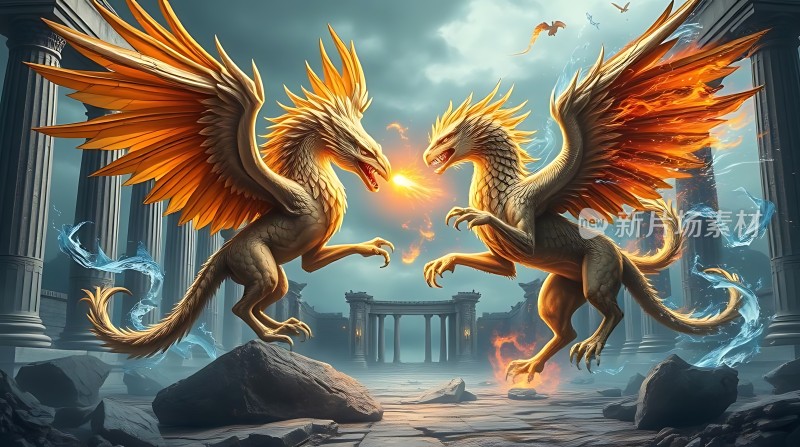 双龙斗火焰与冰霜的对决