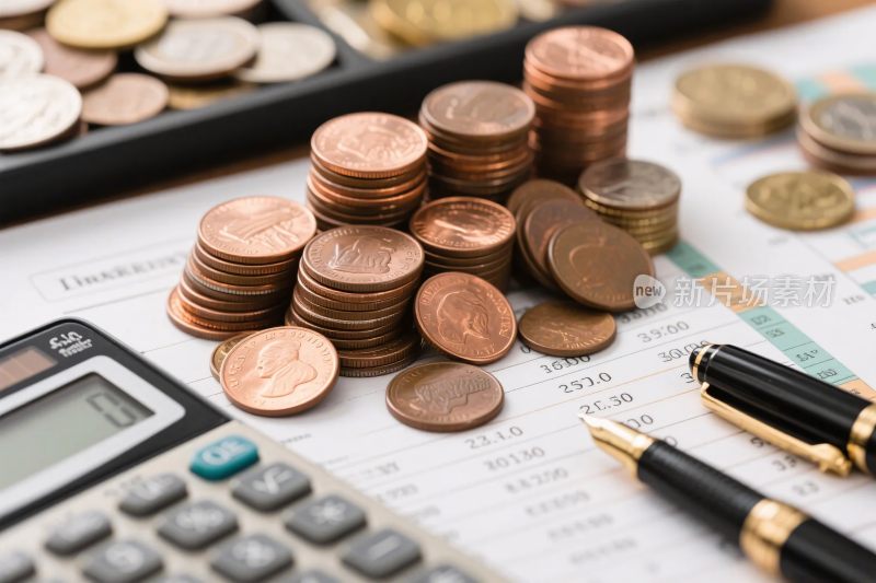 办公场景硬币近景