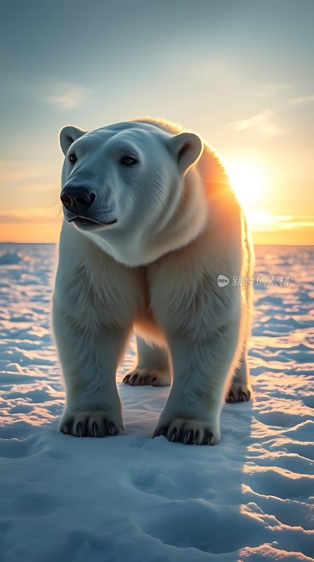 极地雄风北极熊与夕阳下的雪原