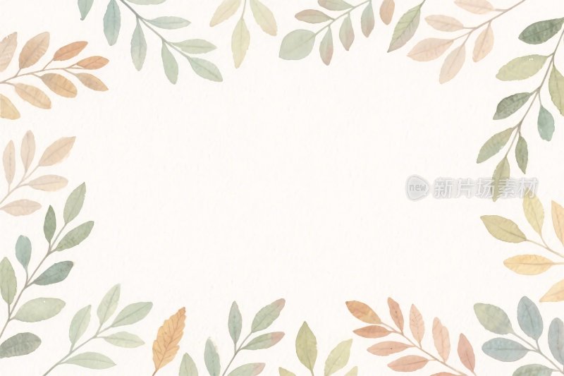 水彩绿叶边框插画
