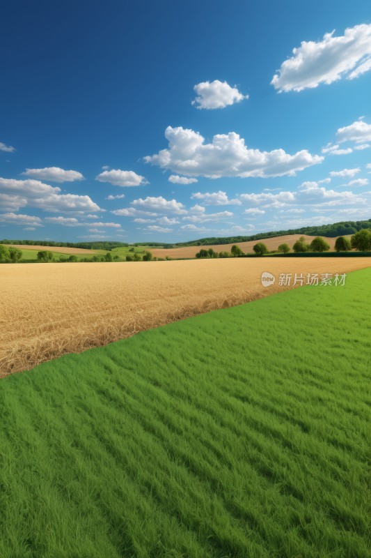 一片草地和一片泥土高清风景图片