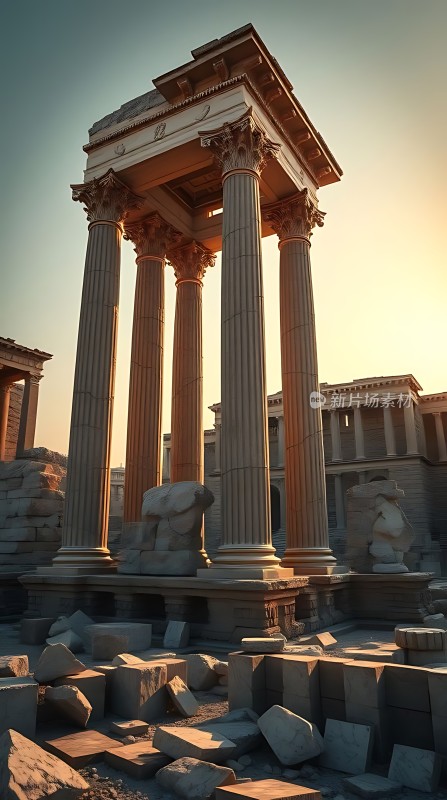 古罗马遗迹柱廊与废墟