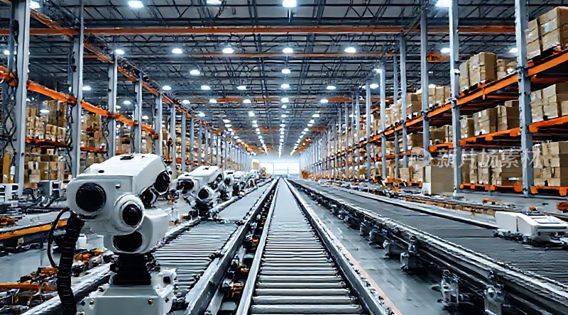 智能物流中心机器人与传送带协同作业高效存储与分拣货物