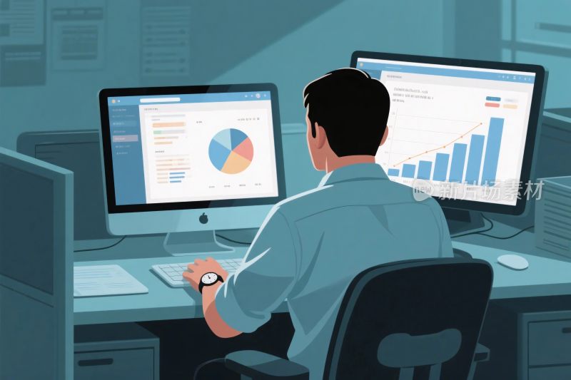 办公数据分析场景插画