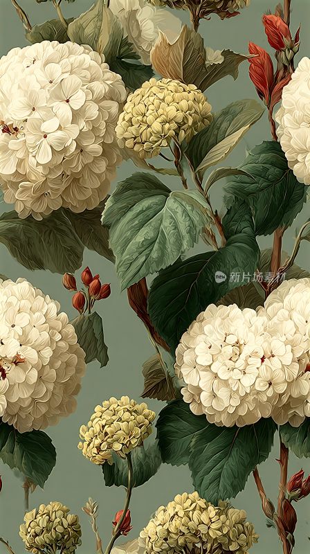 复古风格绣球花卉图案