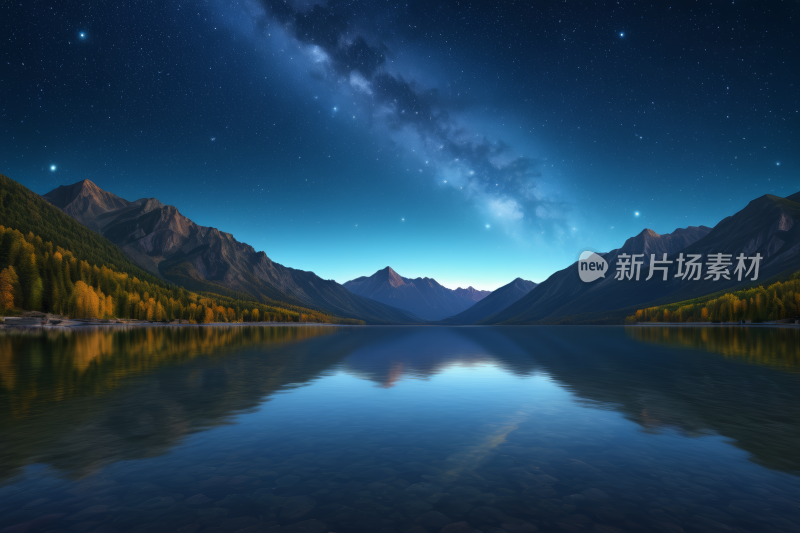 山湖上的星空夜空倒影清晰高清风景风光图片