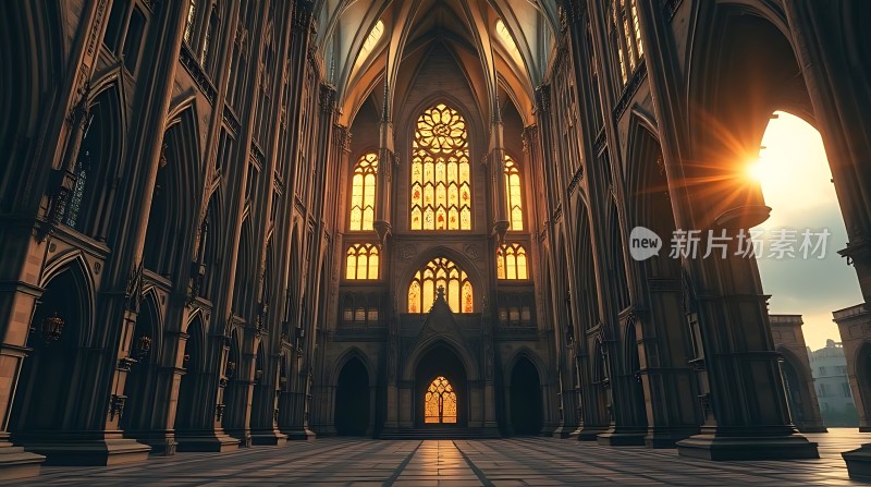 阳光下的宏伟教堂内部