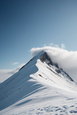 一座被雪覆盖的高山清风景摄影图片