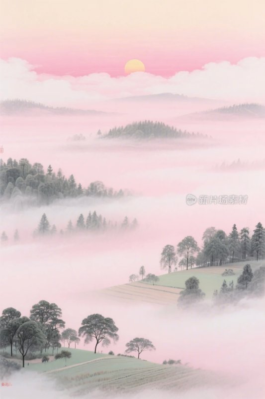 山水云雾风景插画