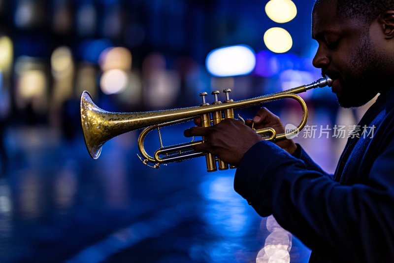 街头吹小号的男子