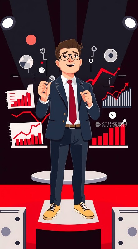 商务男士演讲数据分析图表背景