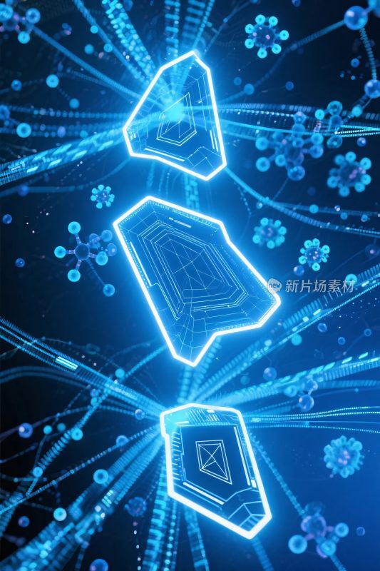 蓝色科技光效几何插画