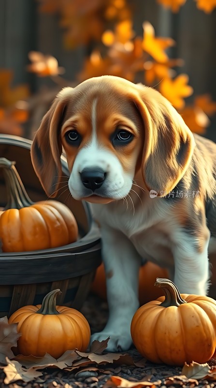 秋日小狗与南瓜的温馨时光