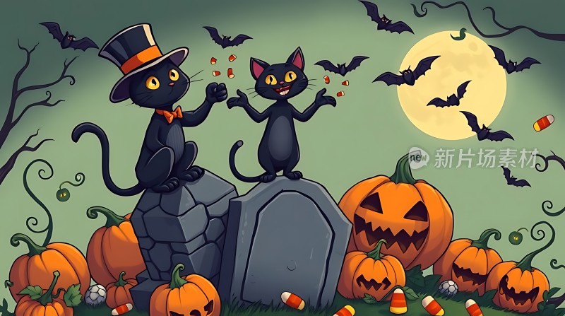 万圣节之夜南瓜灯与蝙蝠的狂欢