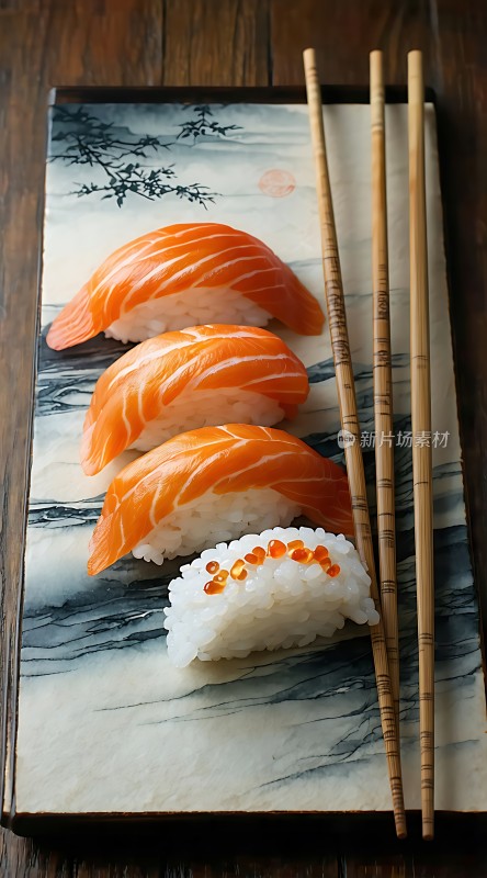 三文鱼寿司配鱼子酱